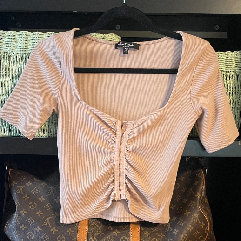 Light Brown Ruched Crop Top